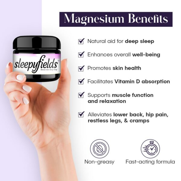 SleepyFields Sleep Cream, Magnesium-Enhanced Moisturizing Night Cream, Breeze Into Deep Sleep. 2 fl oz (56 ml) - Image 3